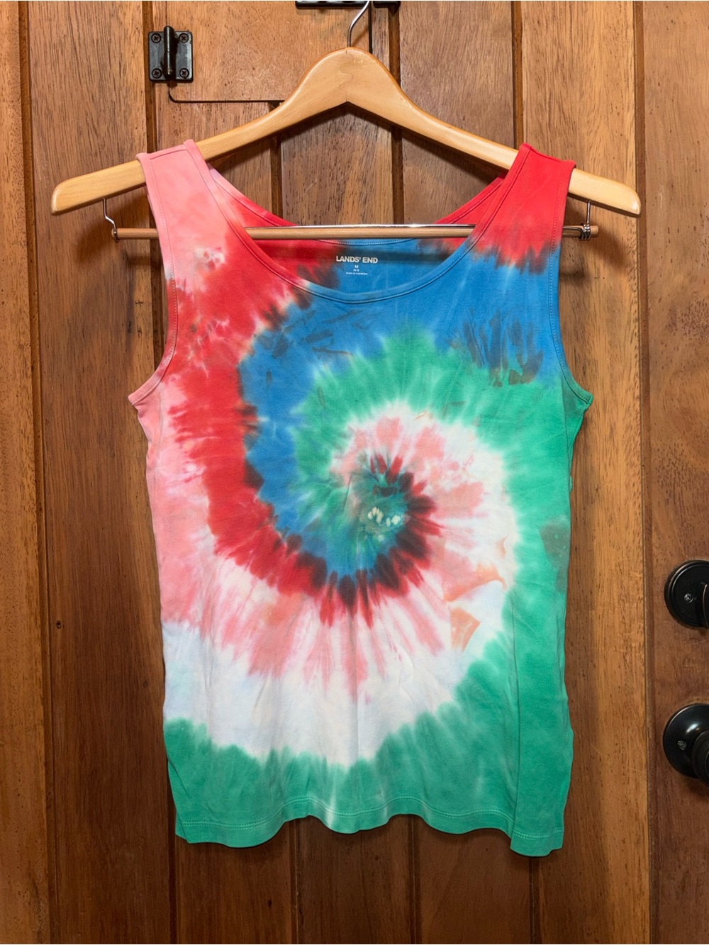 Lands' End Women's Spiral Tie-Dye Tank Top in Red, Blue, Green